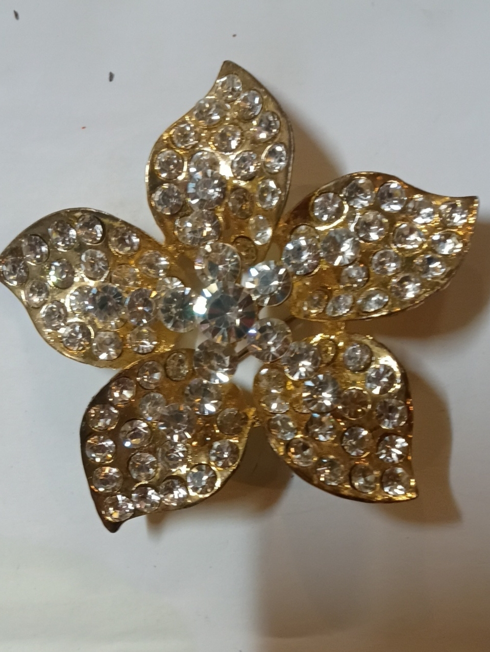 Gold Crystal Flower Brooch - Elegant Women's Jewelry